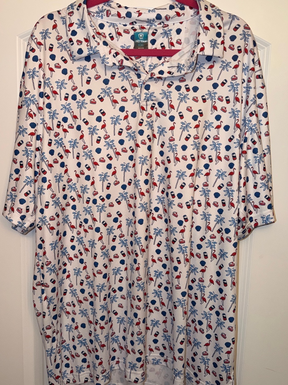 Pro Tour Golf Polo with Red & Blue Tropical Print